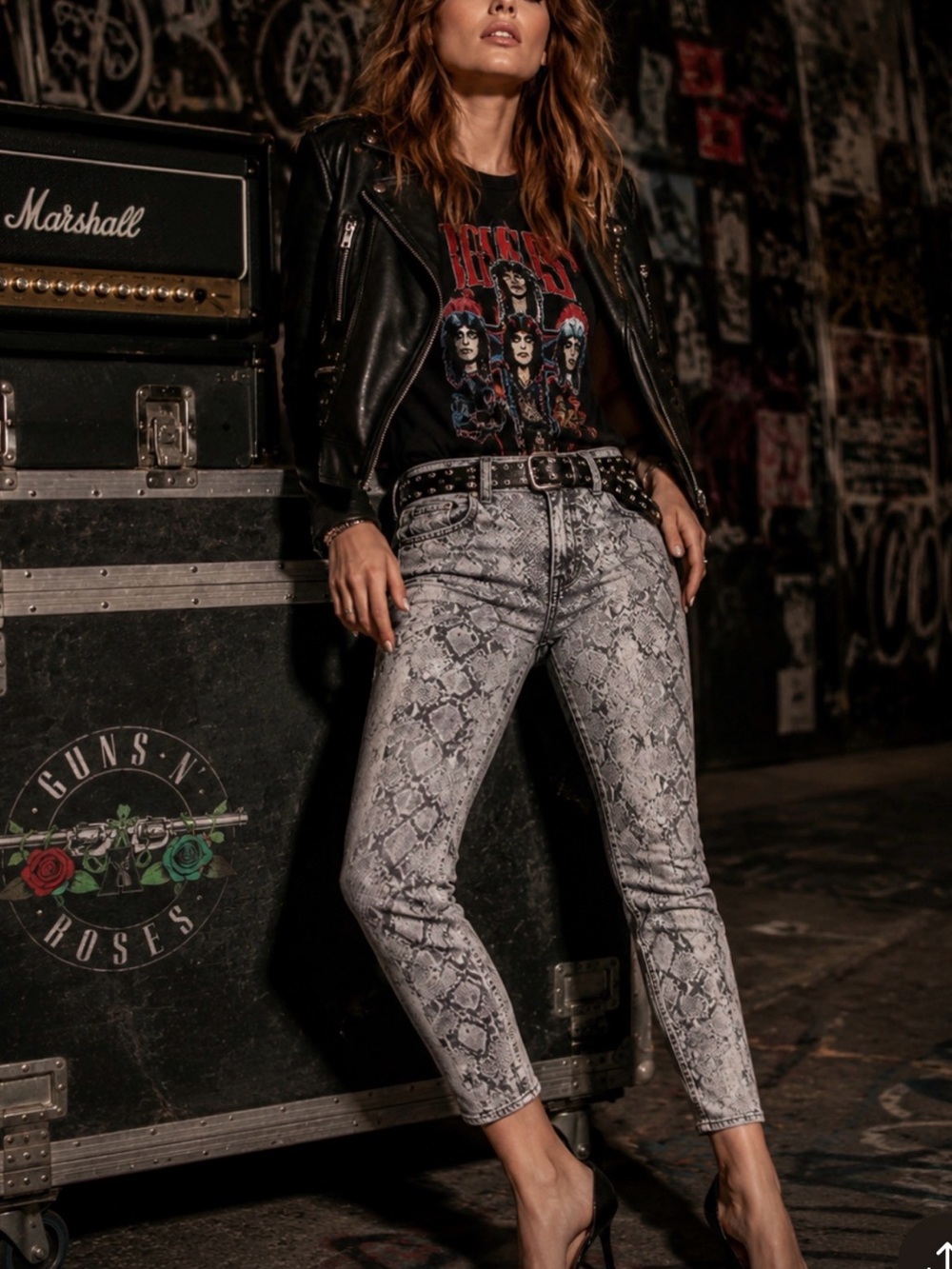 Hudson Jeans Gray Barbara Snake-Print Grunge Skinny Jeans